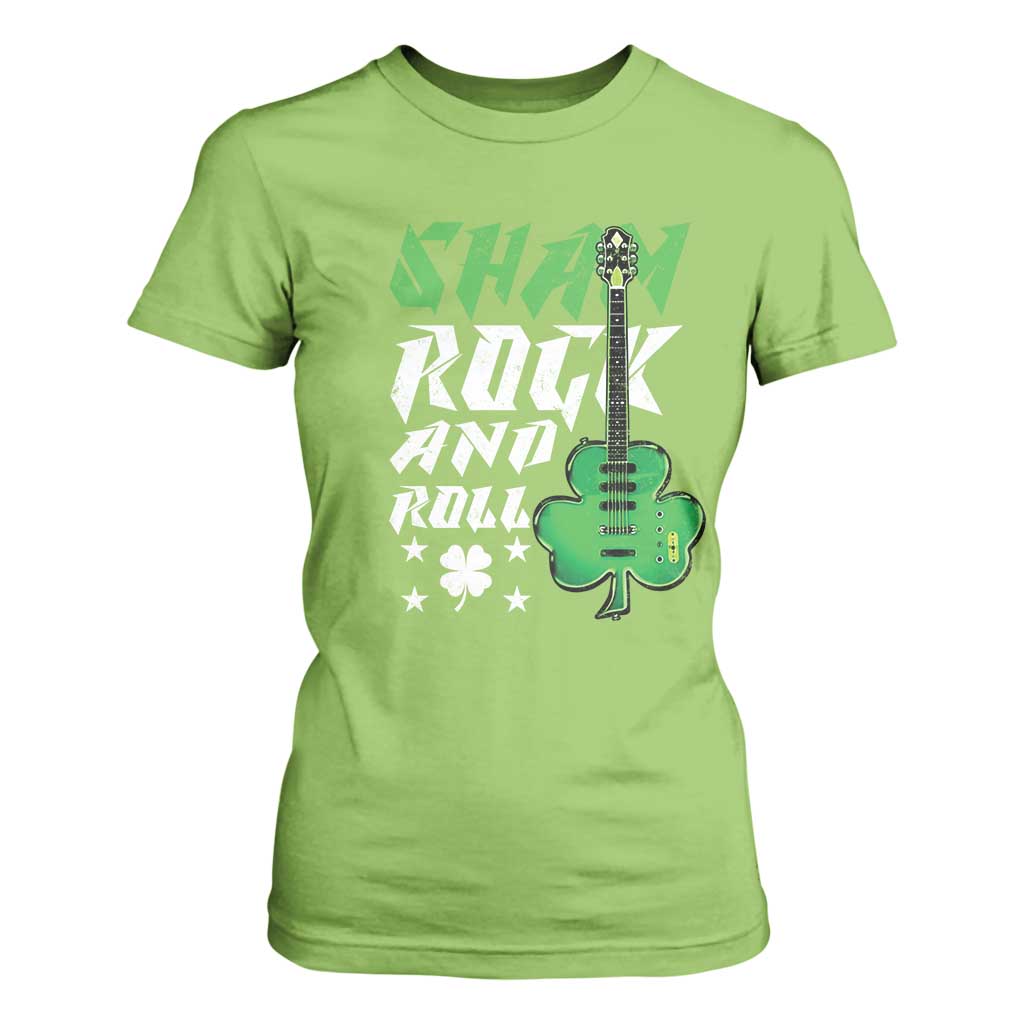 St Patrick's Day T Shirt For Women Funny Sham Rock N Roll Shamrock Guitar TS09 Lime Print Your Wear