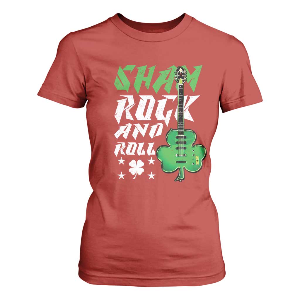 St Patrick's Day T Shirt For Women Funny Sham Rock N Roll Shamrock Guitar TS09 Red Print Your Wear