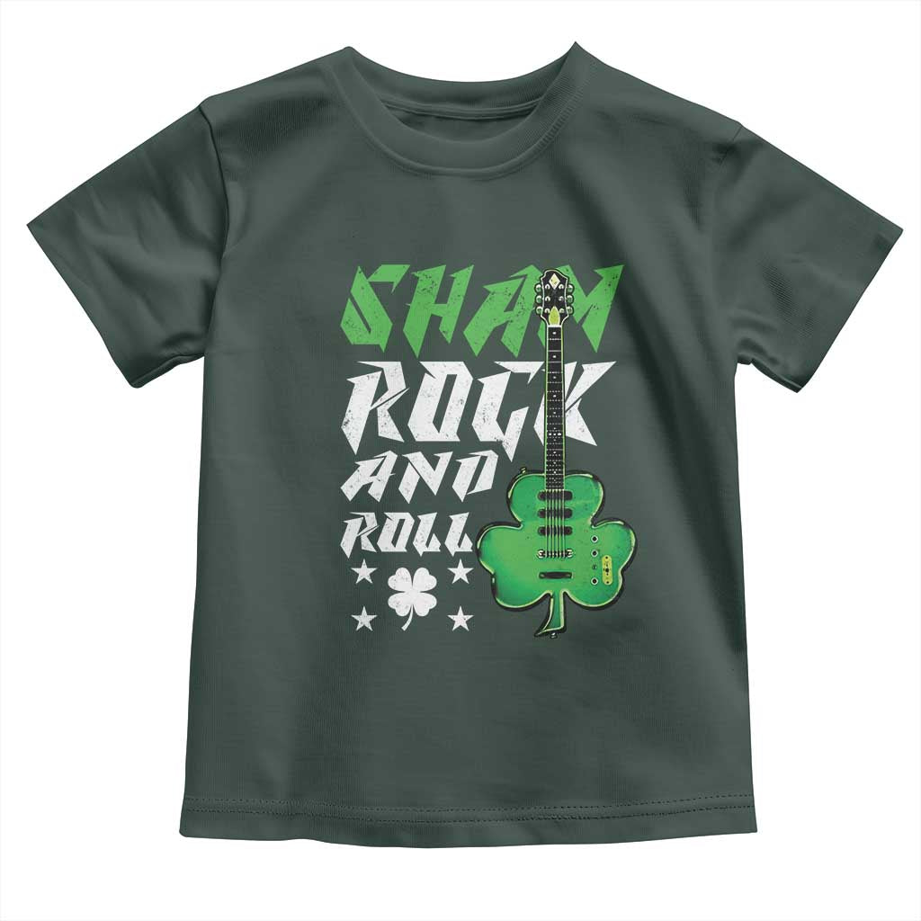 St Patrick's Day Toddler T Shirt Funny Sham Rock N Roll Shamrock Guitar TS09 Dark Forest Green Print Your Wear