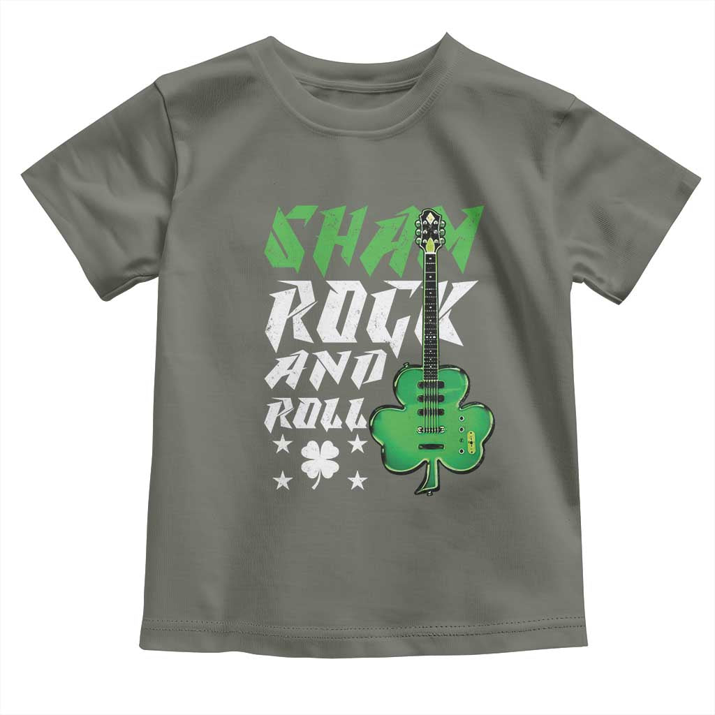 St Patrick's Day Toddler T Shirt Funny Sham Rock N Roll Shamrock Guitar TS09 Military Green Print Your Wear