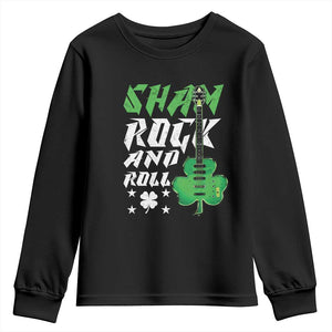 St Patrick's Day Youth Sweatshirt Funny Sham Rock N Roll Shamrock Guitar TS09 Black Print Your Wear