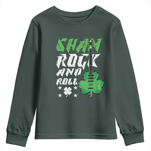 St Patrick's Day Youth Sweatshirt Funny Sham Rock N Roll Shamrock Guitar TS09 Dark Forest Green Print Your Wear