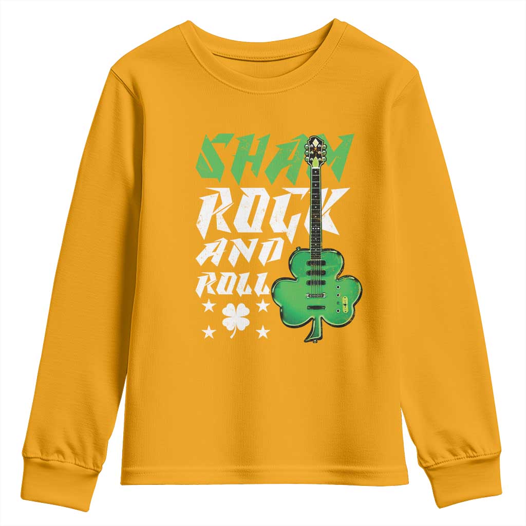 St Patrick's Day Youth Sweatshirt Funny Sham Rock N Roll Shamrock Guitar TS09 Gold Print Your Wear