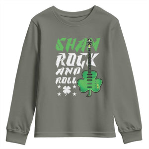 St Patrick's Day Youth Sweatshirt Funny Sham Rock N Roll Shamrock Guitar TS09 Military Green Print Your Wear