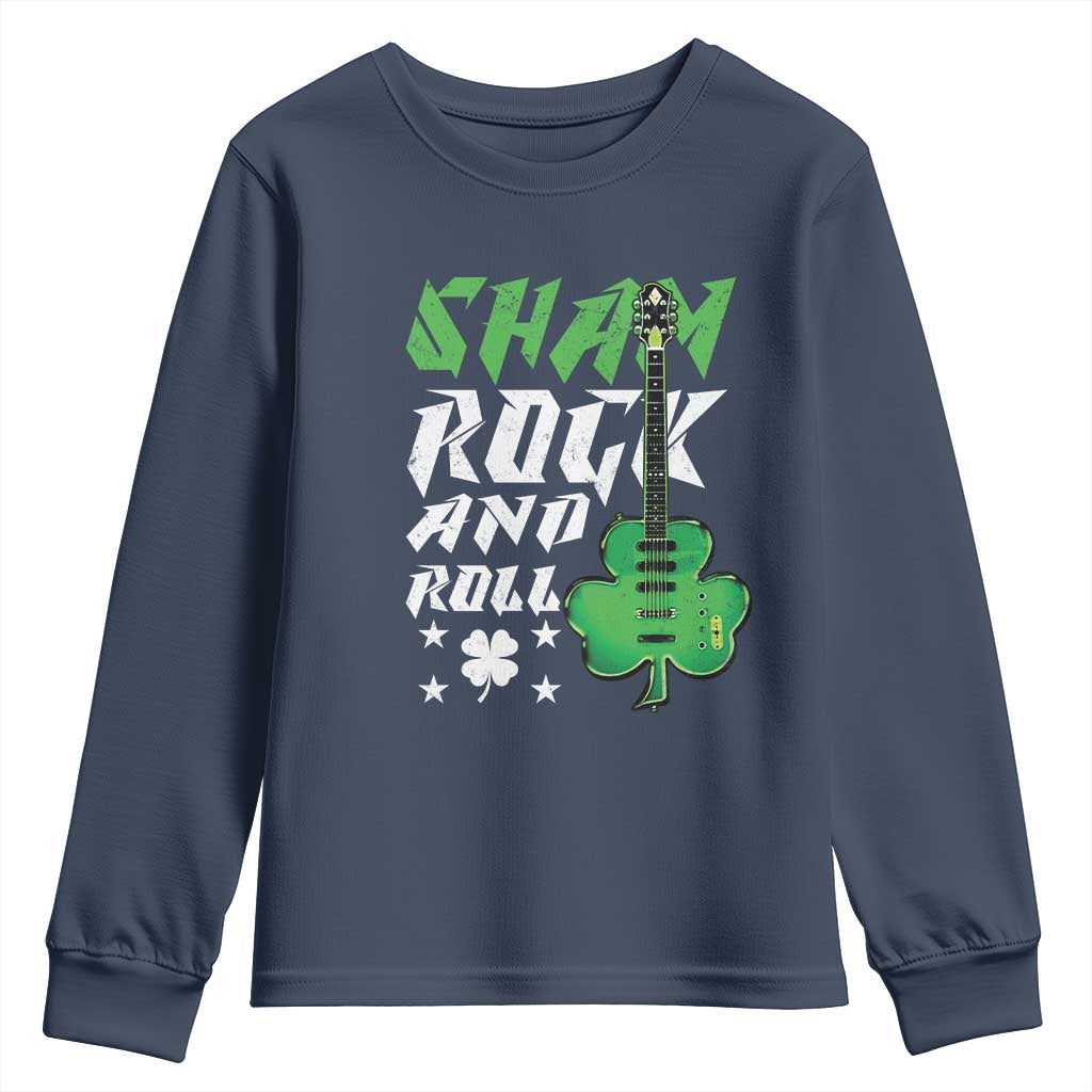 St Patrick's Day Youth Sweatshirt Funny Sham Rock N Roll Shamrock Guitar TS09 Navy Print Your Wear
