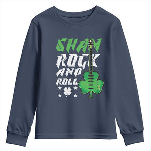 St Patrick's Day Youth Sweatshirt Funny Sham Rock N Roll Shamrock Guitar TS09 Navy Print Your Wear