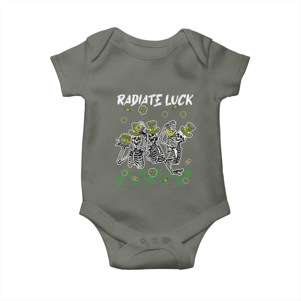 St Patrick's Day Baby Onesie Radiate Luck Funny Skeleton Radiology TS09 Military Green Print Your Wear