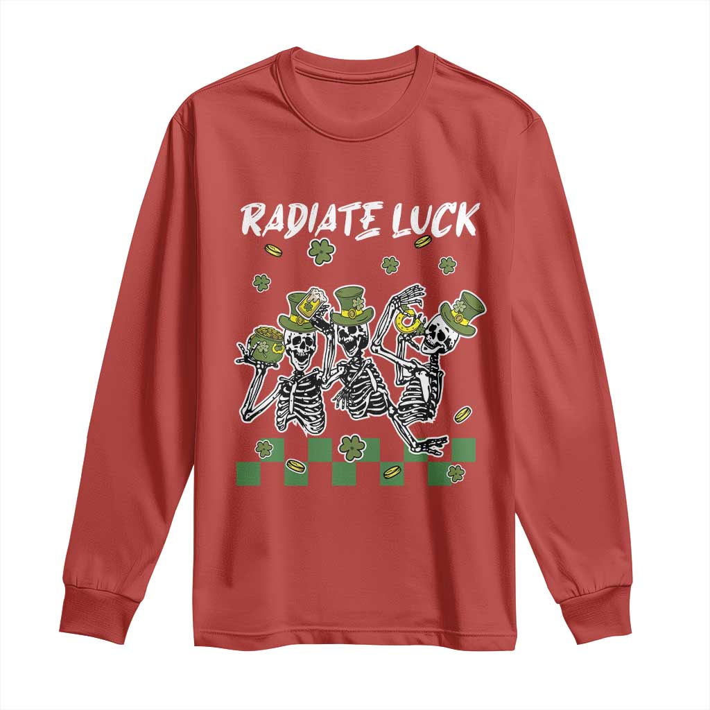St Patrick's Day Long Sleeve Shirt Radiate Luck Funny Skeleton Radiology TS09 Red Print Your Wear