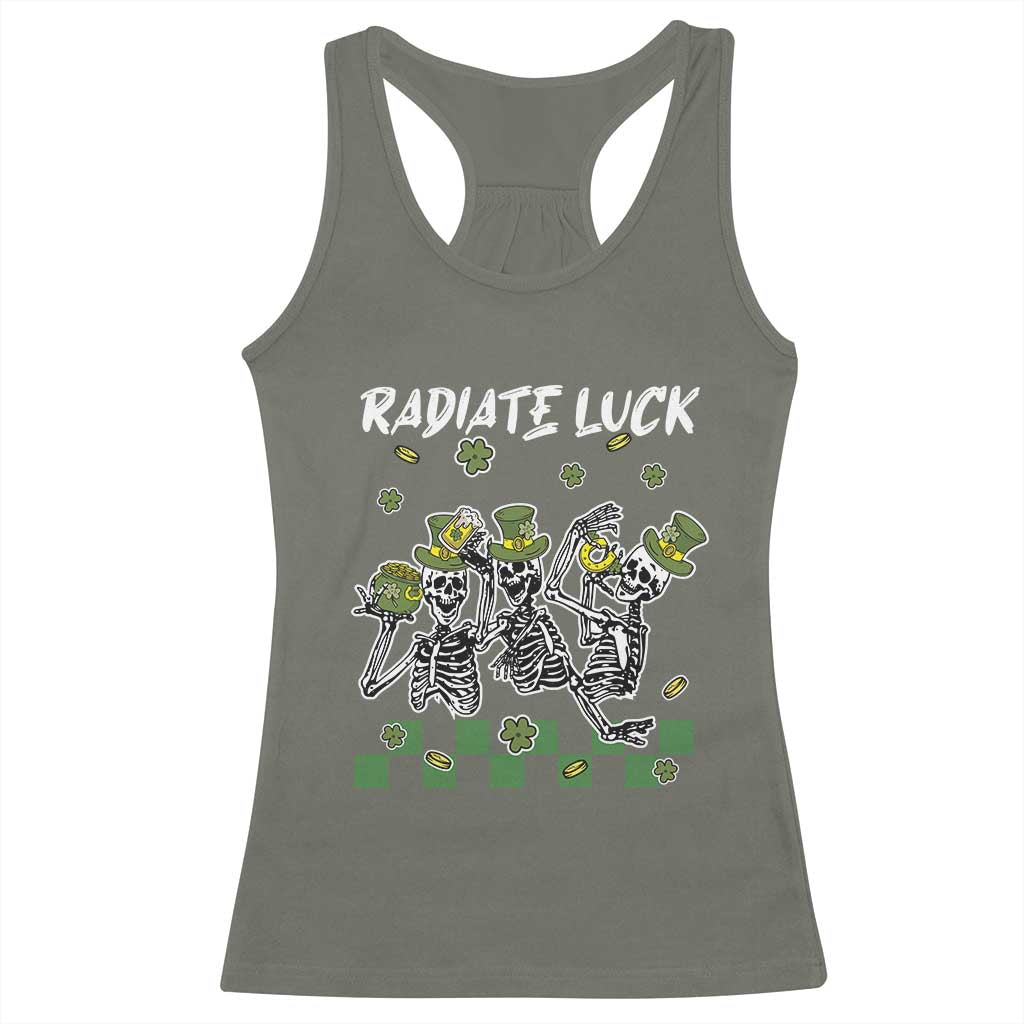 St Patrick's Day Racerback Tank Top Radiate Luck Funny Skeleton Radiology TS09 Military Green Print Your Wear