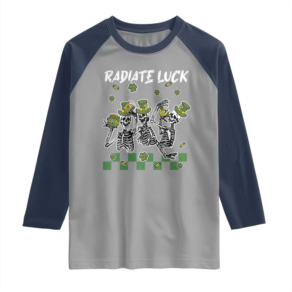 St Patrick's Day Raglan Shirt Radiate Luck Funny Skeleton Radiology TS09 Sport Gray Navy Print Your Wear