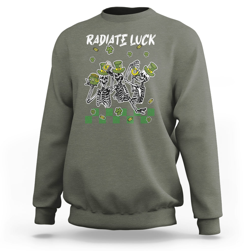 St. Patrick's Day Sweatshirt Radiate Luck Funny Skeleton Radiology TS09 Military Green Printyourwear