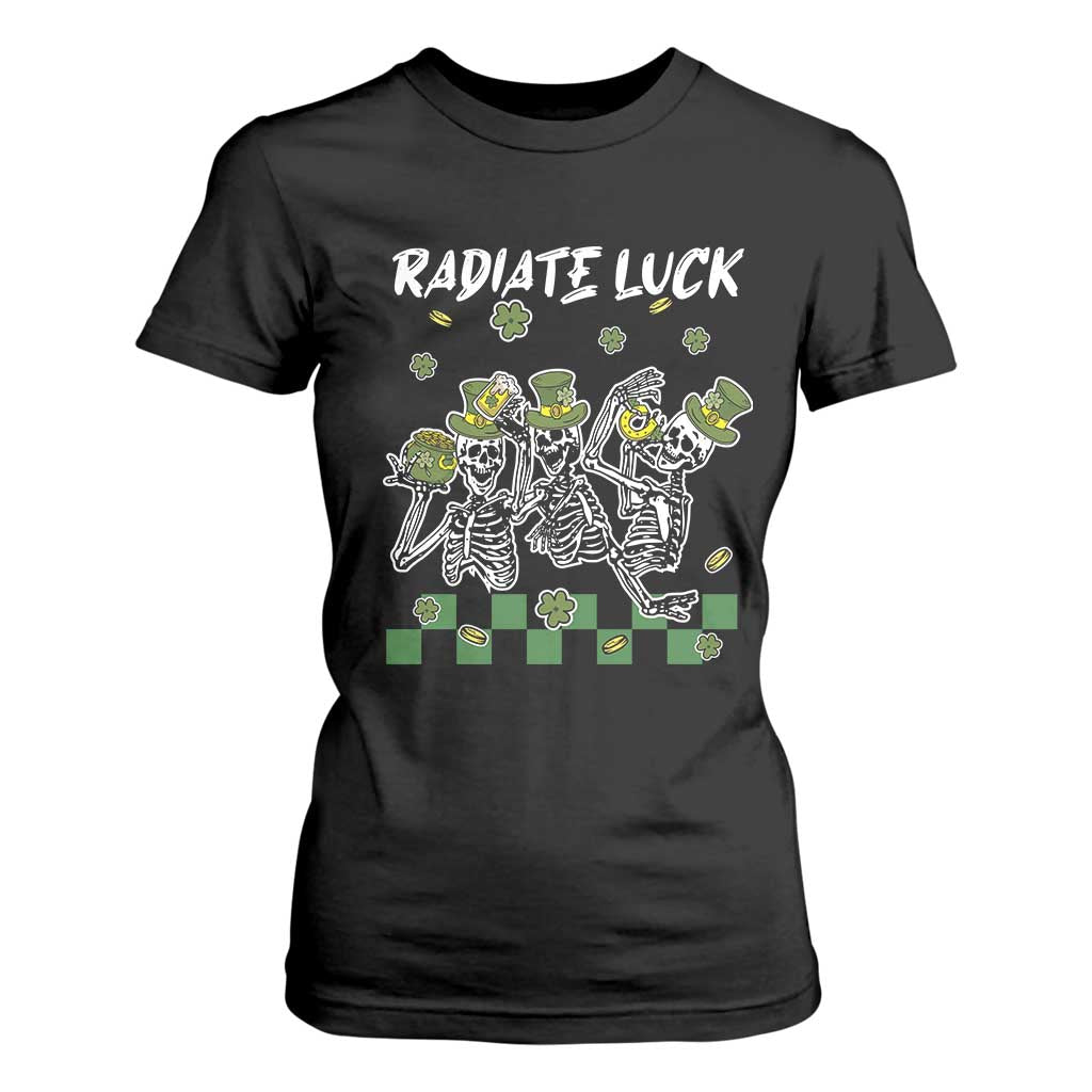 St Patrick's Day T Shirt For Women Radiate Luck Funny Skeleton Radiology TS09 Black Print Your Wear