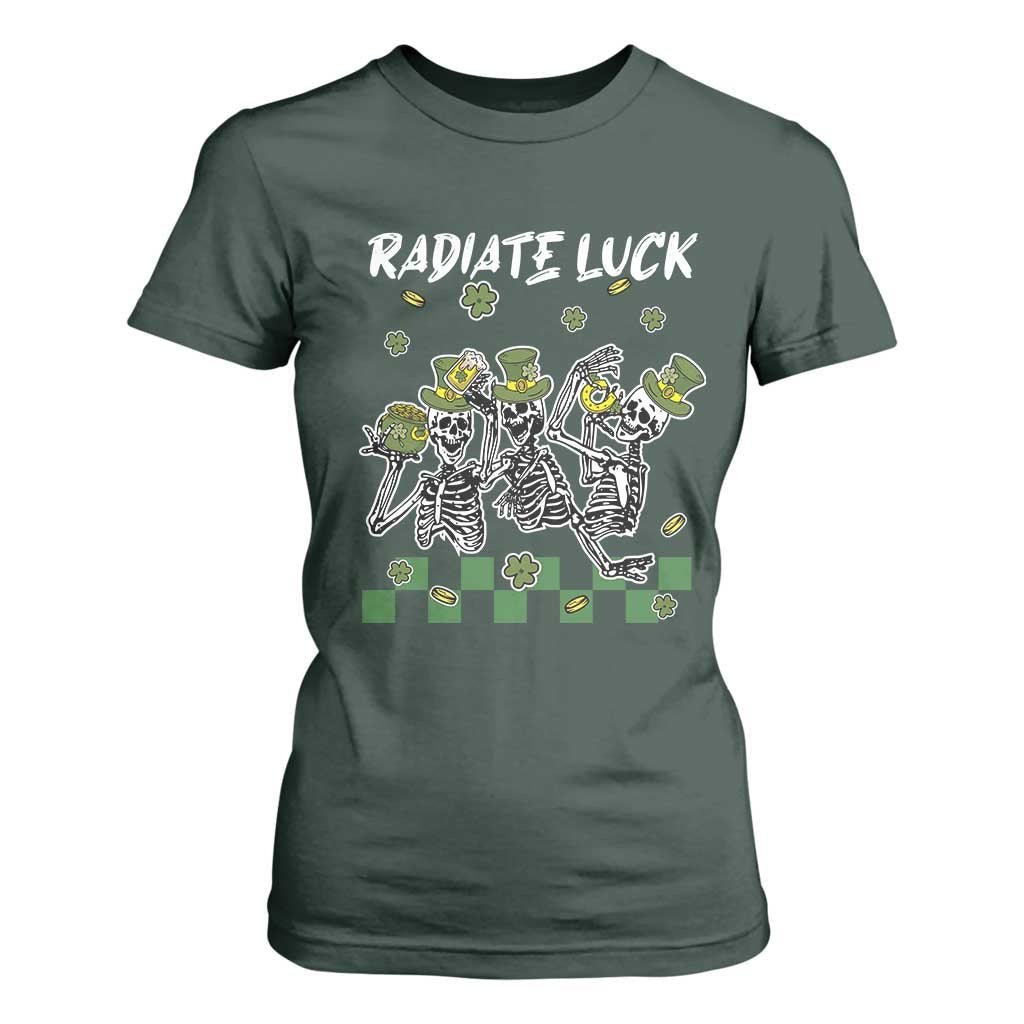 St Patrick's Day T Shirt For Women Radiate Luck Funny Skeleton Radiology TS09 Dark Forest Green Print Your Wear