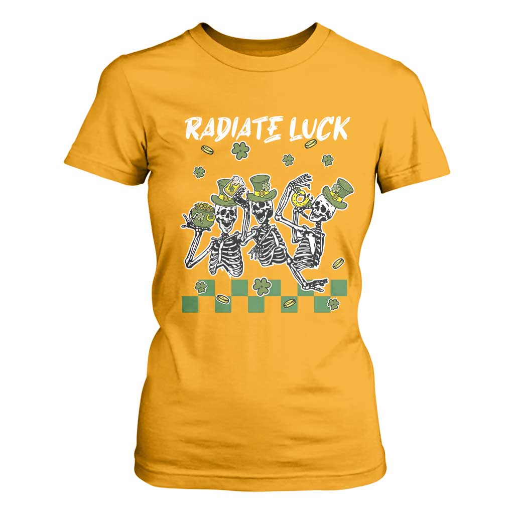 St Patrick's Day T Shirt For Women Radiate Luck Funny Skeleton Radiology TS09 Gold Print Your Wear