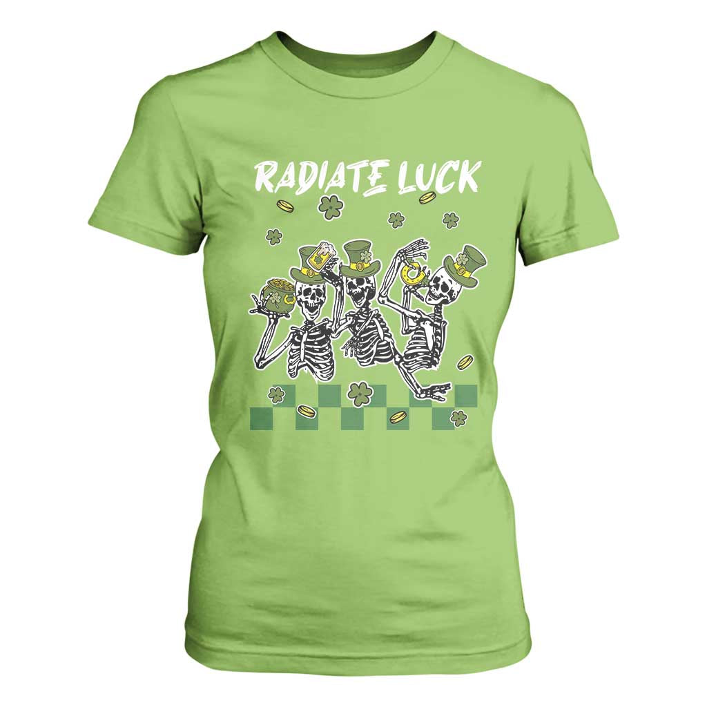 St Patrick's Day T Shirt For Women Radiate Luck Funny Skeleton Radiology TS09 Lime Print Your Wear