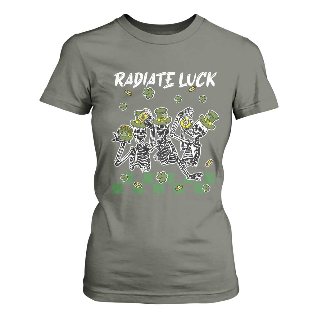 St Patrick's Day T Shirt For Women Radiate Luck Funny Skeleton Radiology TS09 Military Green Print Your Wear