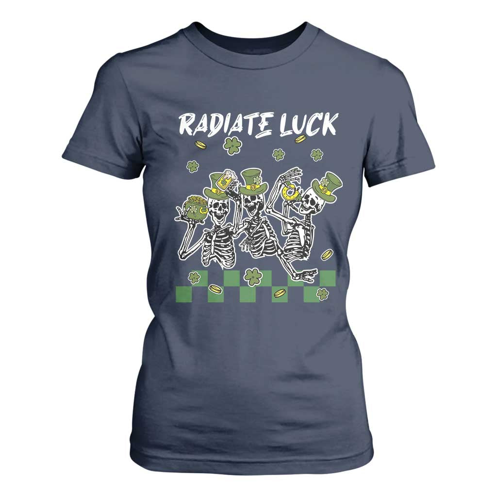 St Patrick's Day T Shirt For Women Radiate Luck Funny Skeleton Radiology TS09 Navy Print Your Wear