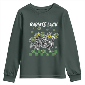 St Patrick's Day Youth Sweatshirt Radiate Luck Funny Skeleton Radiology TS09 Dark Forest Green Print Your Wear
