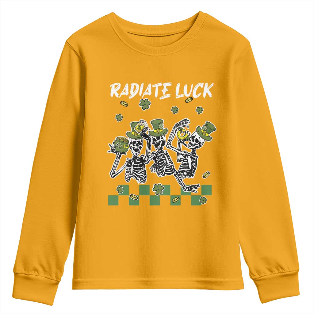 St Patrick's Day Youth Sweatshirt Radiate Luck Funny Skeleton Radiology TS09 Gold Print Your Wear