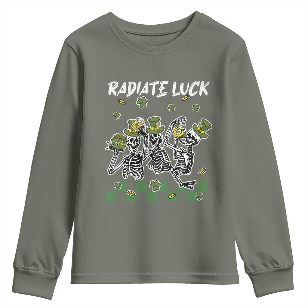 St Patrick's Day Youth Sweatshirt Radiate Luck Funny Skeleton Radiology TS09 Military Green Print Your Wear