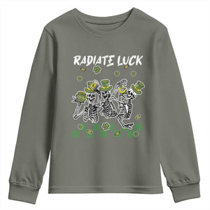 St Patrick's Day Youth Sweatshirt Radiate Luck Funny Skeleton Radiology TS09 Military Green Print Your Wear