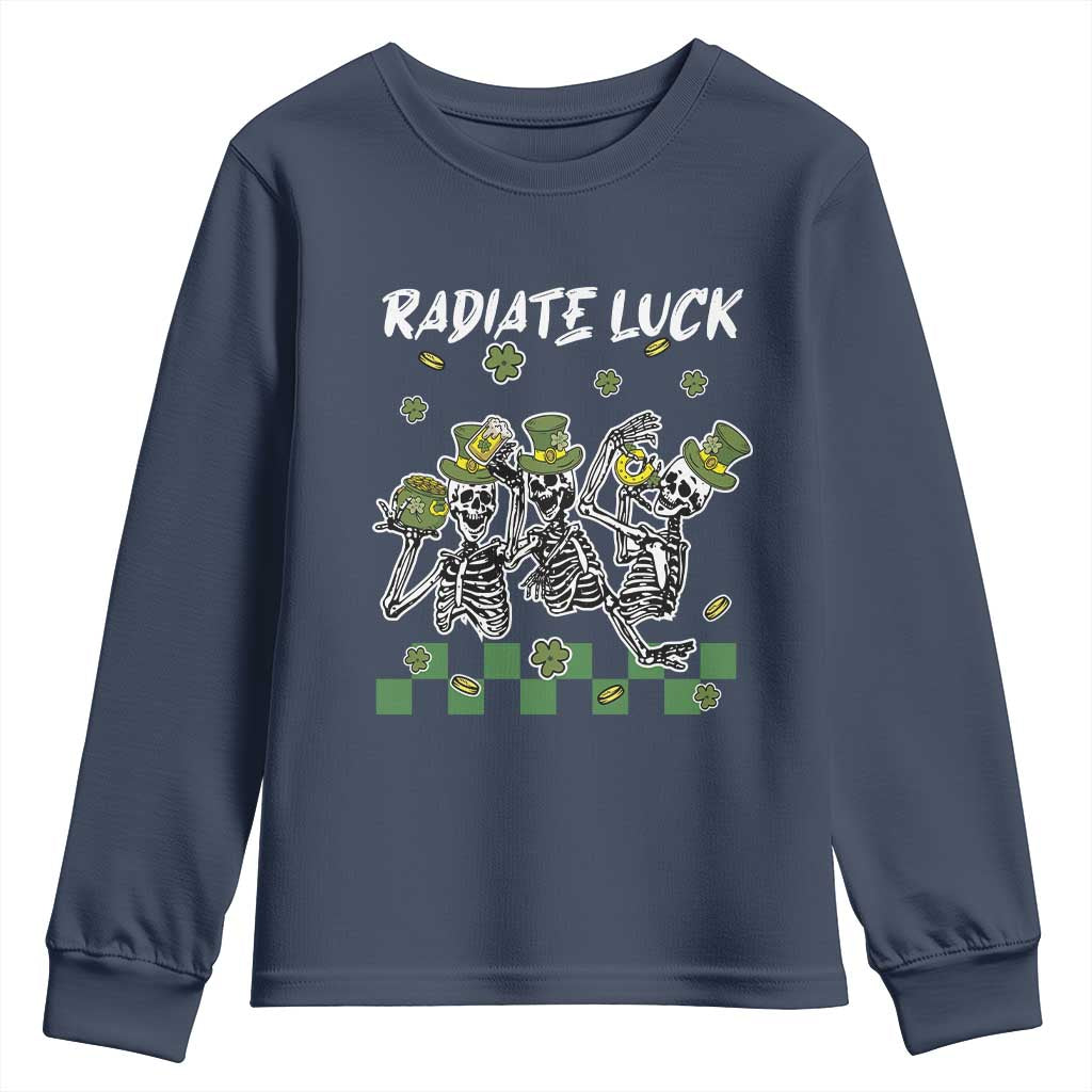 St Patrick's Day Youth Sweatshirt Radiate Luck Funny Skeleton Radiology TS09 Navy Print Your Wear