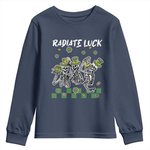 St Patrick's Day Youth Sweatshirt Radiate Luck Funny Skeleton Radiology TS09 Navy Print Your Wear