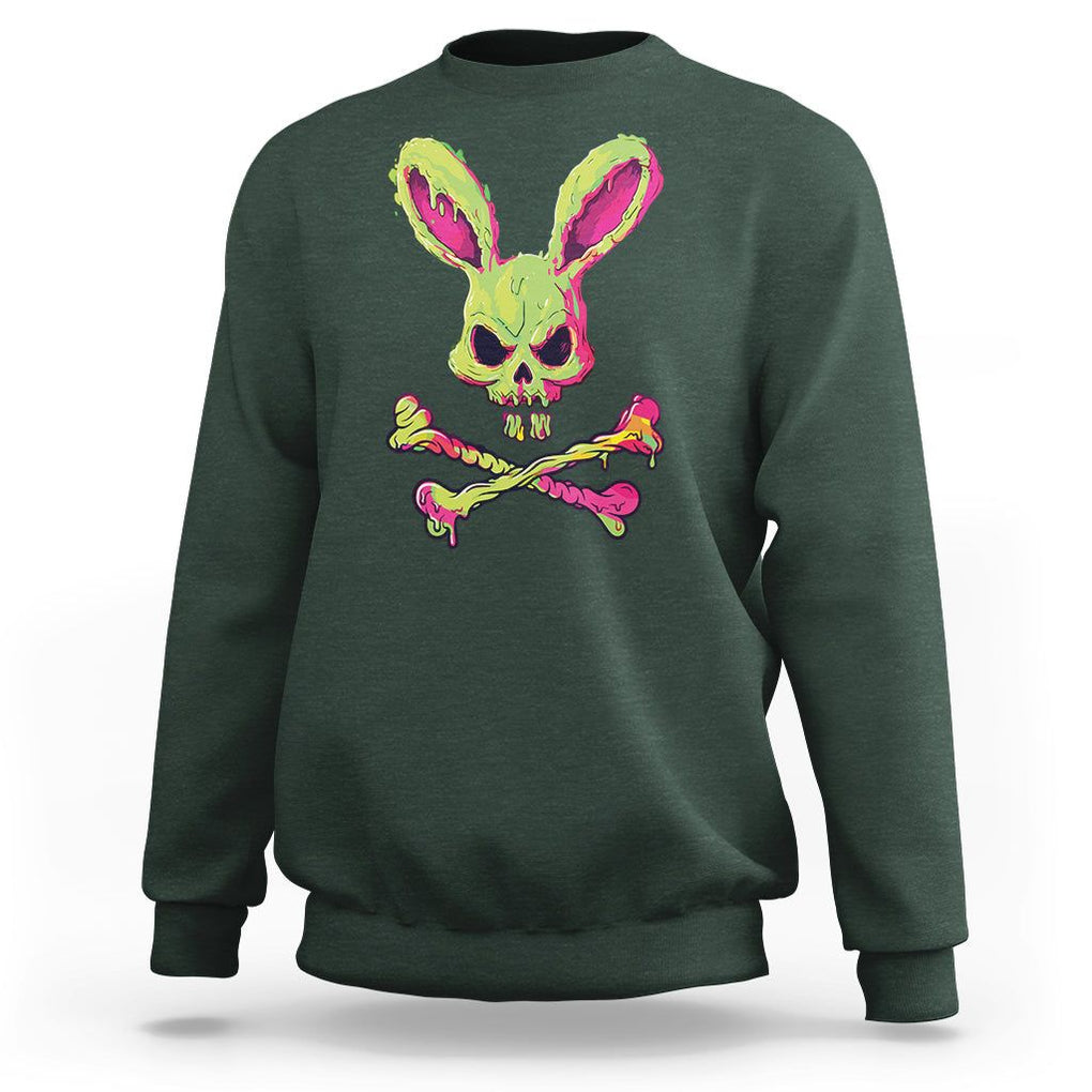 Easter Day Sweatshirt Bunny Skull Cross Bone Melting TS09 Dark Forest Green Printyourwear