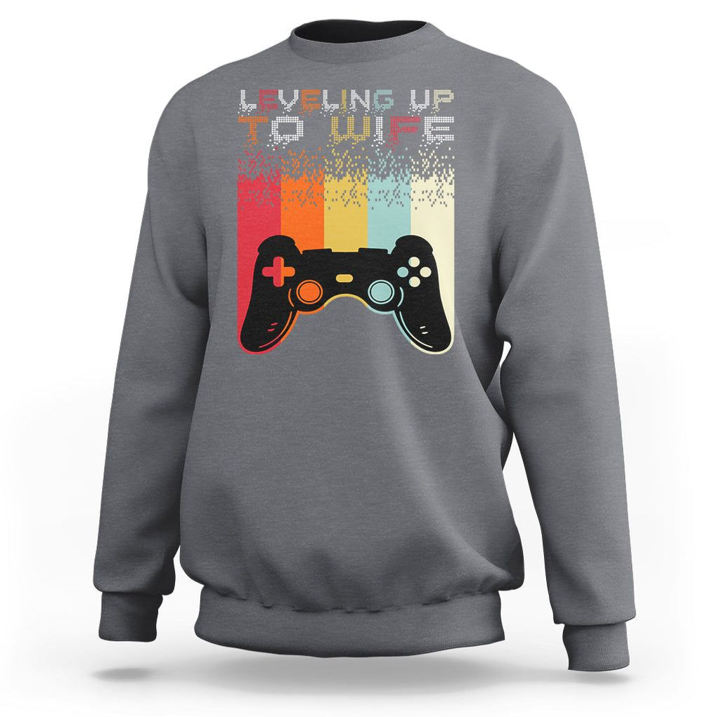 Engagement Sweatshirt Leveled Up To Wife Funny Gamer Newly Engaged Couple Matching TS09 Charcoal Printyourwear