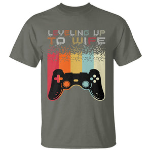 Engagement T Shirt Leveled Up To Wife Funny Gamer Newly Engaged Couple Matching TS09 Military Green Printyourwear