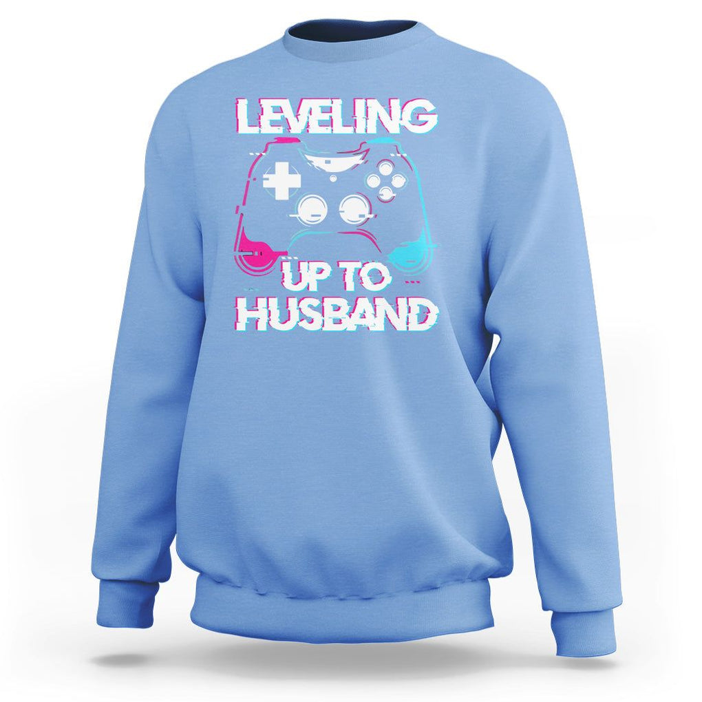 Engagement Sweatshirt Leveled Up To Husband Funny Gamer Vaporwave Newly Engaged Couple Matching TS09 Carolina Blue Printyourwear