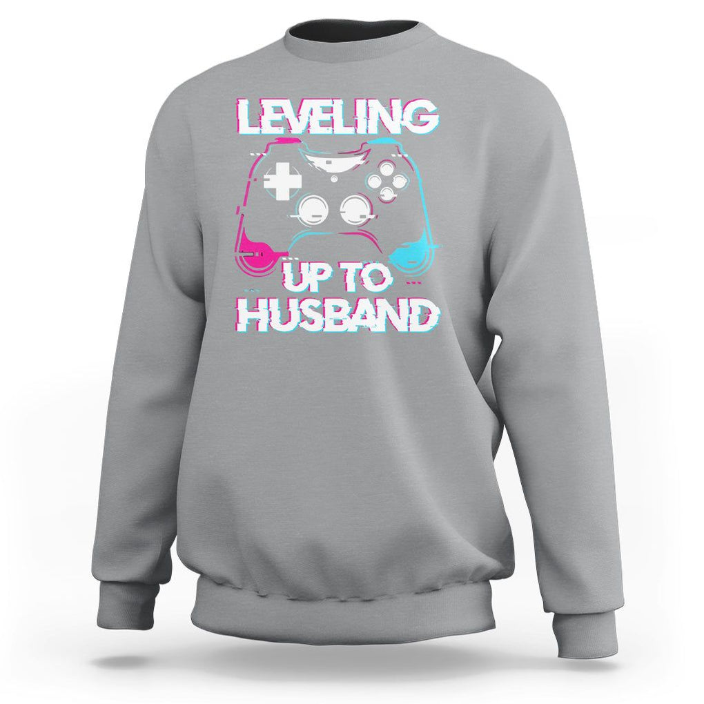 Engagement Sweatshirt Leveled Up To Husband Funny Gamer Vaporwave Newly Engaged Couple Matching TS09 Sport Gray Printyourwear