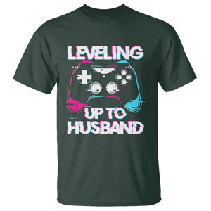 Engagement T Shirt Leveled Up To Husband Funny Gamer Vaporwave Newly Engaged Couple Matching TS09 Dark Forest Green Printyourwear
