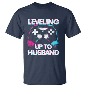 Engagement T Shirt Leveled Up To Husband Funny Gamer Vaporwave Newly Engaged Couple Matching TS09 Navy Printyourwear