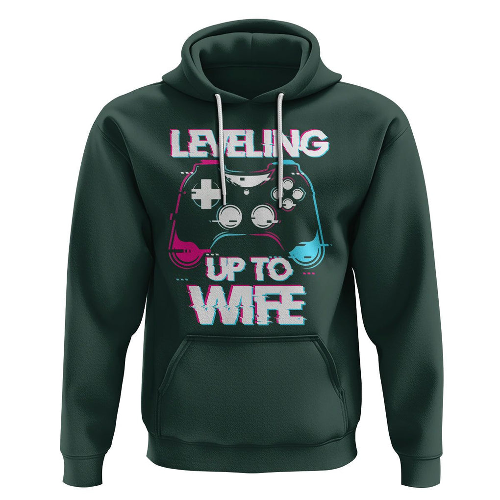 Engagement Hoodie Leveled Up To WIfe Funny Gamer Vaporwave Newly Engaged Couple Matching TS09 Dark Forest Green Printyourwear