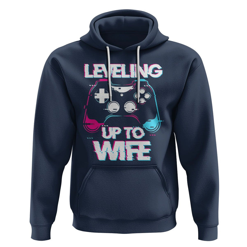 Engagement Hoodie Leveled Up To WIfe Funny Gamer Vaporwave Newly Engaged Couple Matching TS09 Navy Printyourwear