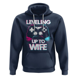 Engagement Hoodie Leveled Up To WIfe Funny Gamer Vaporwave Newly Engaged Couple Matching TS09 Navy Printyourwear
