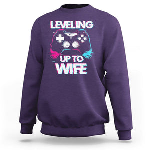Engagement Sweatshirt Leveled Up To WIfe Funny Gamer Vaporwave Newly Engaged Couple Matching TS09 Purple Printyourwear