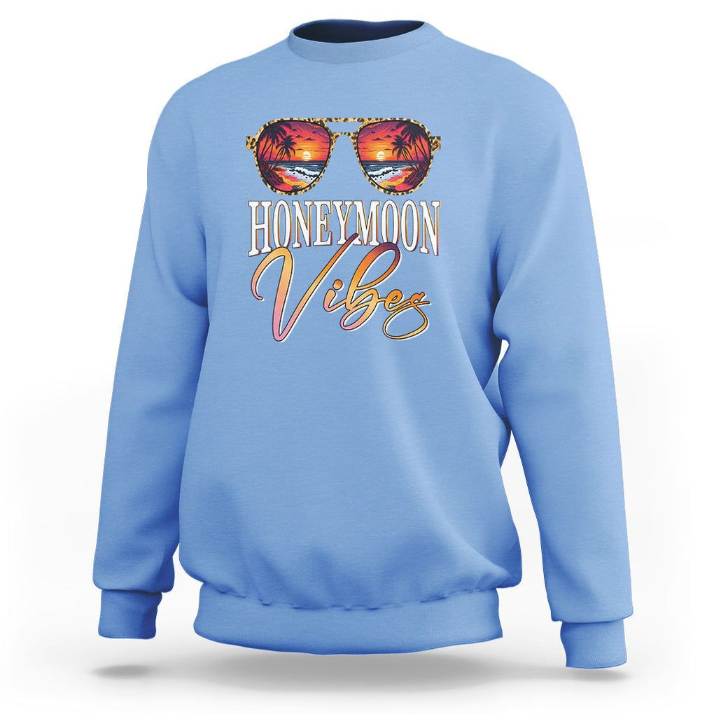 Honeymoon Vibes Sweatshirt Beach Trip Married Couple Matching TS09 Carolina Blue Printyourwear