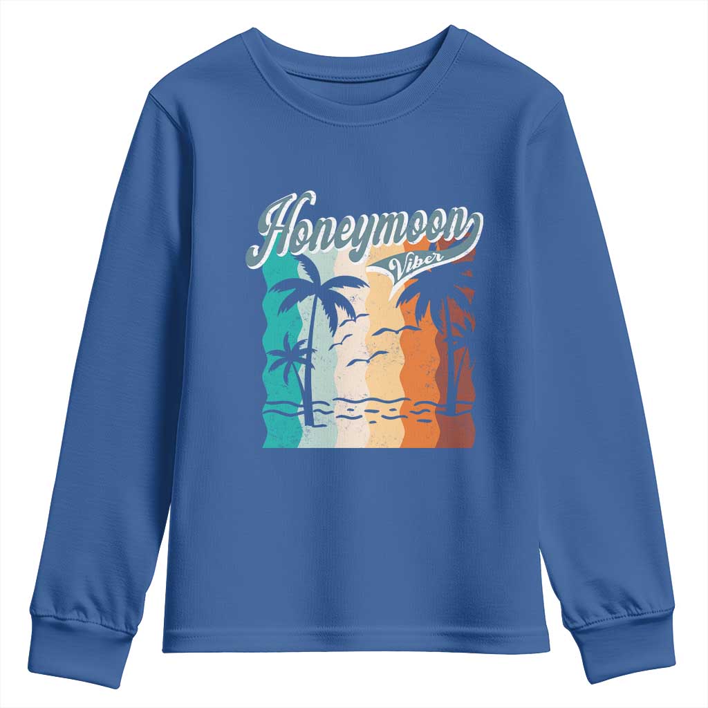 Honeymoon Vibe Youth Sweatshirt Beach Trip Married Couple Matching TS09 Royal Blue Print Your Wear