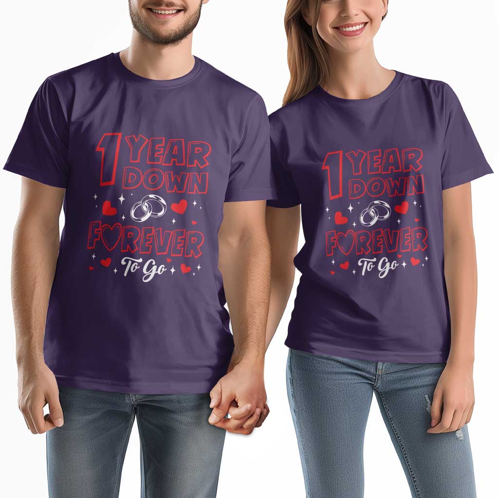 1st Wedding Anniversary Couple Matching T Shirt 1 Year Down Forever To Go Marriage Purple TS09 Purple Print Your Wear