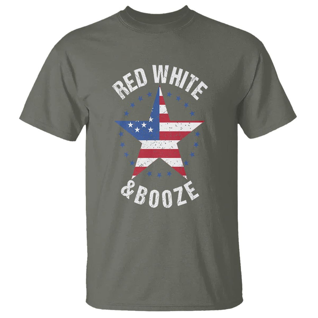 Funny 4th Of July Drinking T Shirt Red White And Booze Patriotic Party TS09 Military Green Print Your Wear