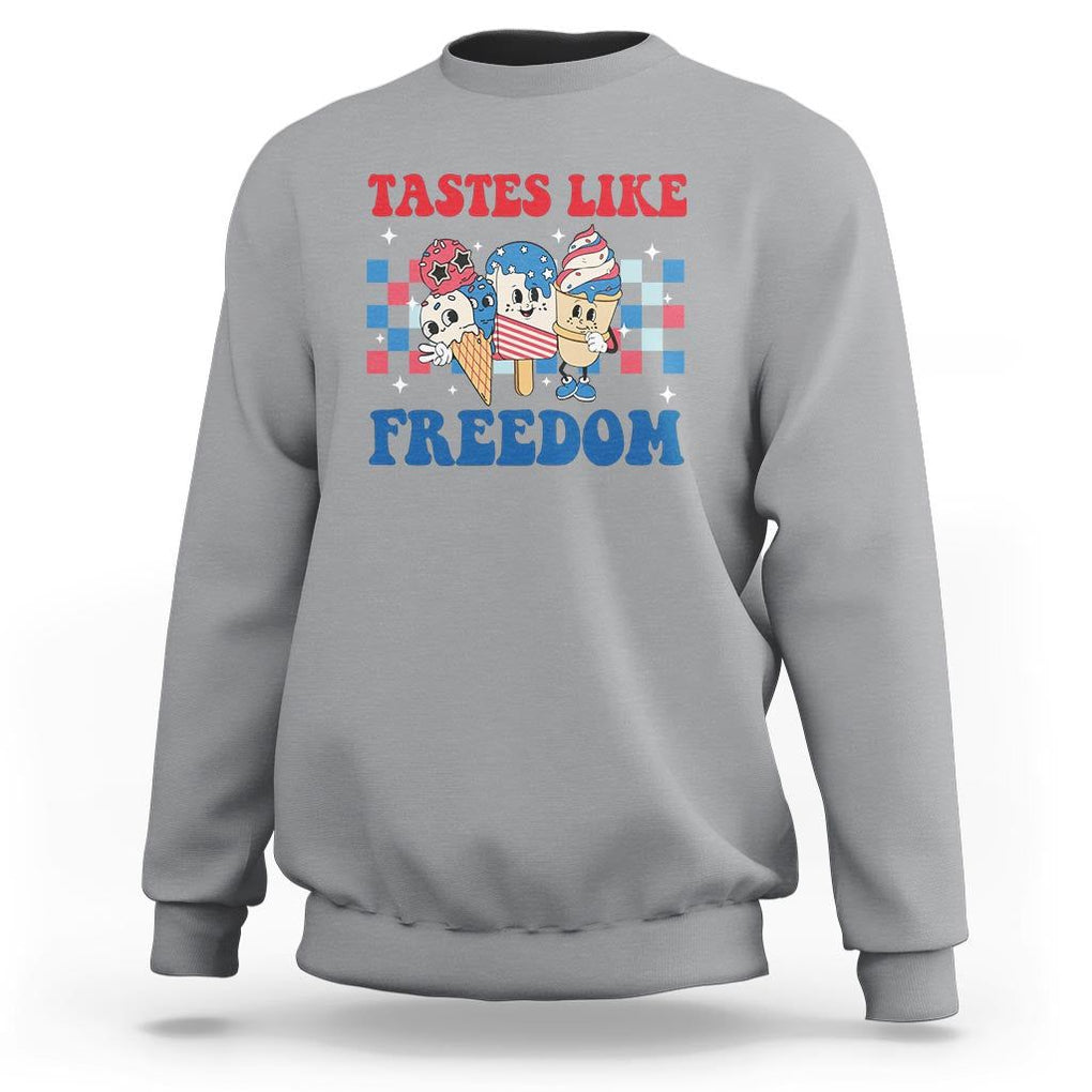 Funny 4th Of July Sweatshirt Tastes Like Freedom American Ice Cream TS09 Sport Gray Print Your Wear