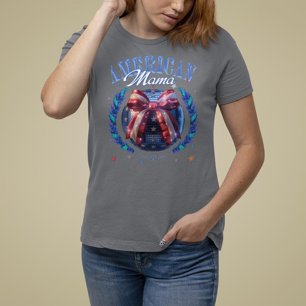 American Mama T Shirt For Women Coquette Disco Ball 4th Of July TS09 Charcoal Print Your Wear