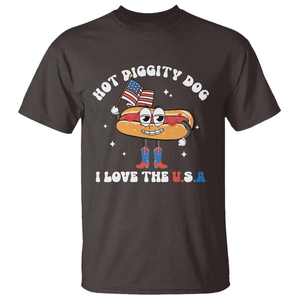 Funny 4th Of July T Shirt Hot Diggity Dog I Love USA TS09 Dark Chocolate Print Your Wear