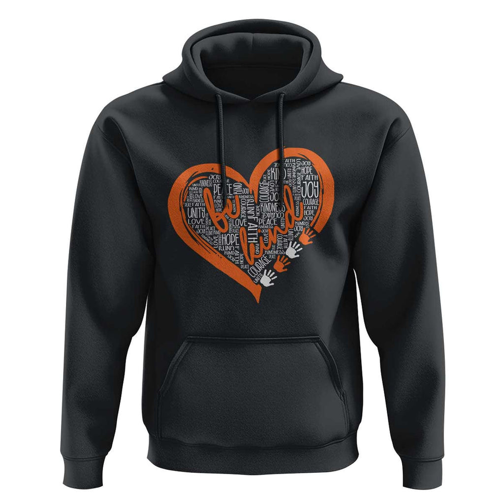 Anti Bullying Hoodie Orange Heart Be Kind Unity Day TS09 Black Print Your Wear