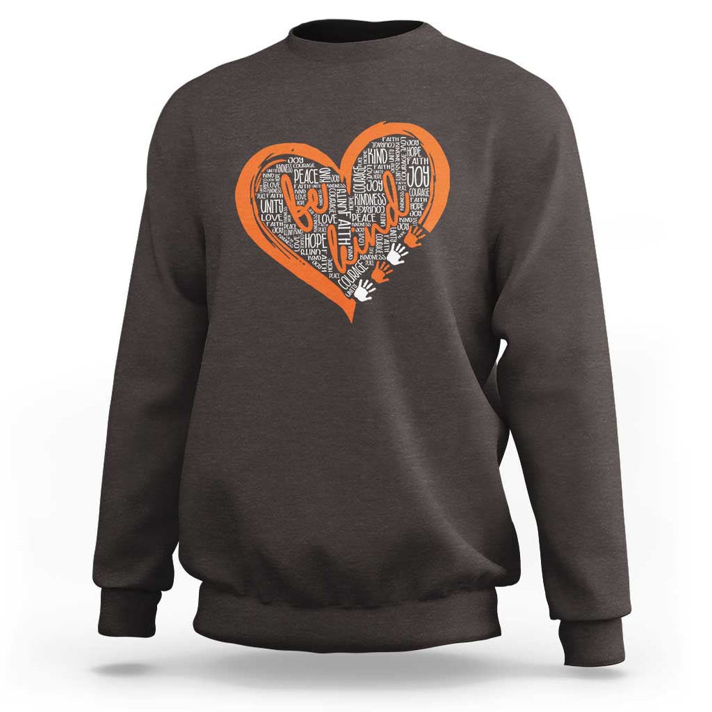 Anti Bullying Sweatshirt Orange Heart Be Kind Unity Day TS09 Dark Chocolate Print Your Wear