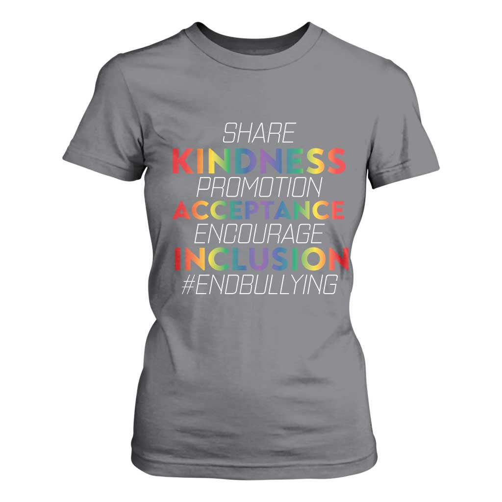 Anti Bullying T Shirt For Women Share Kindness Promotion Acceptange Encourage Inclusion TS09 Charcoal Print Your Wear