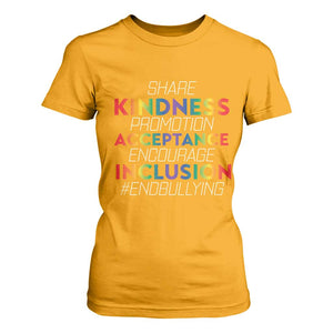 Anti Bullying T Shirt For Women Share Kindness Promotion Acceptange Encourage Inclusion TS09 Gold Print Your Wear