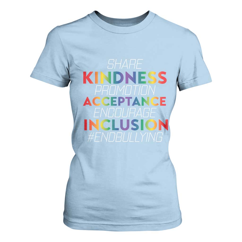 Anti Bullying T Shirt For Women Share Kindness Promotion Acceptange Encourage Inclusion TS09 Light Blue Print Your Wear